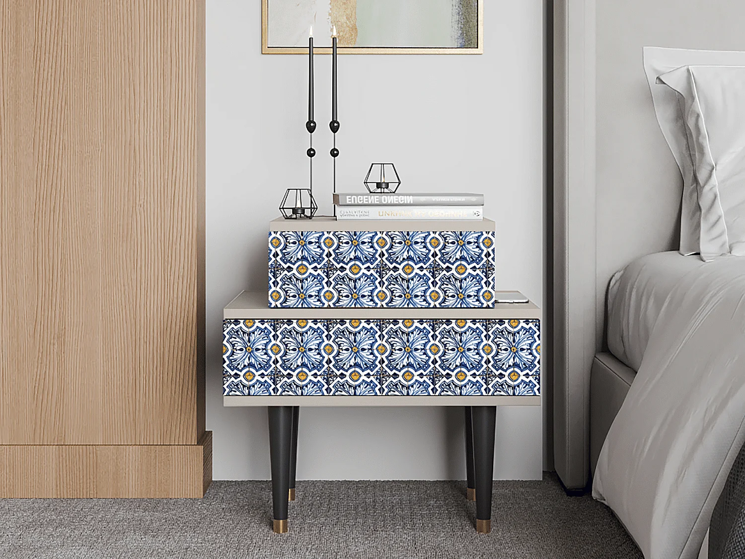 Table de nuit - 58х58х41 cm - NS1 - Lovely Cornflowers, Sable