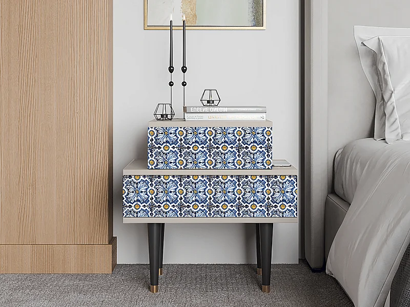 Stolik nocny - 58х58х41 cm - NS1 - Lovely Cornflowers, Piaskowy