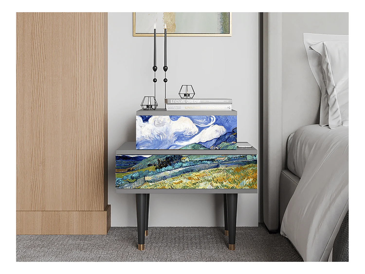 Table de nuit - 58х58х41 cm - NS1 - Landscape, Gris