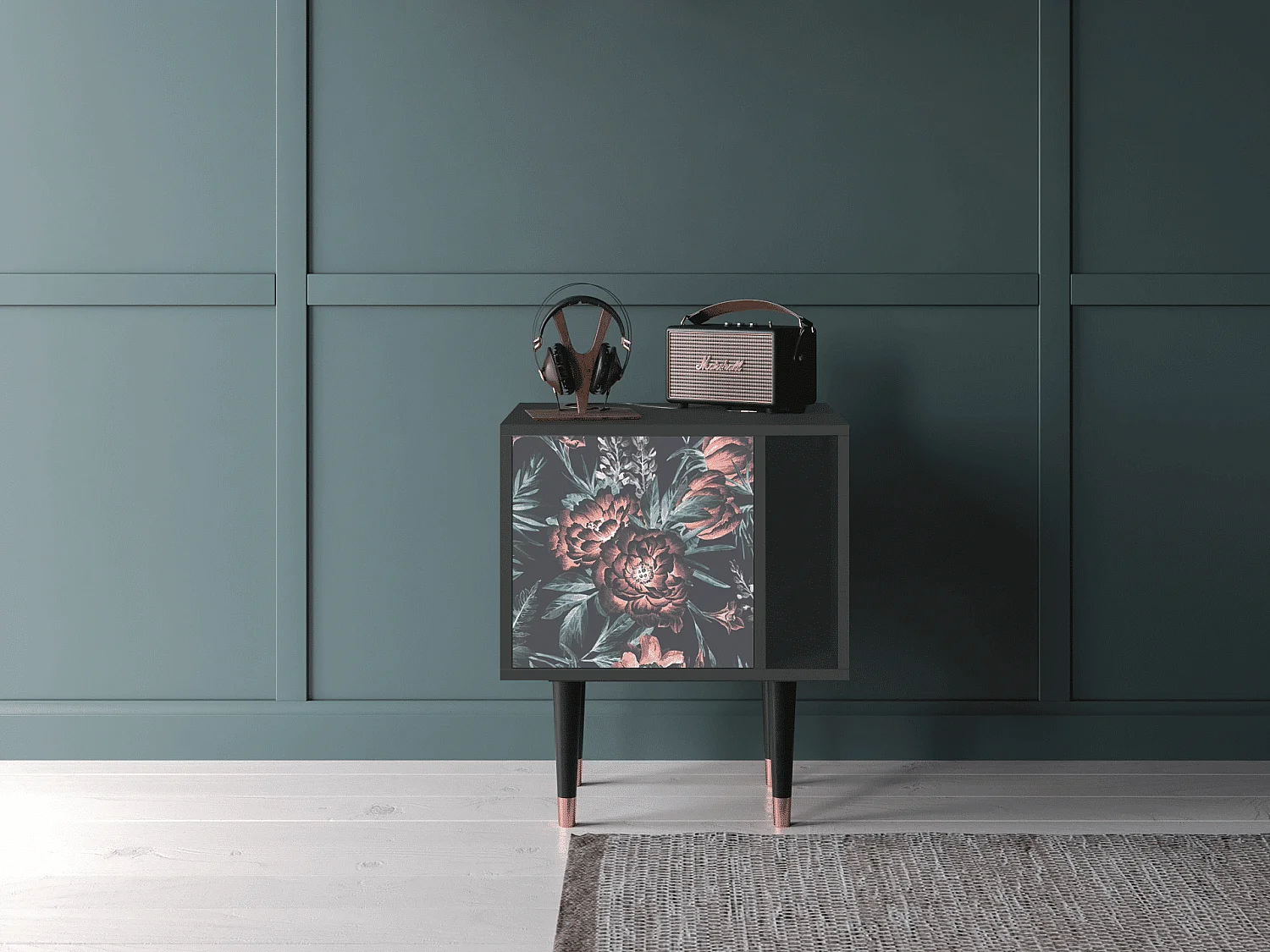 Table de nuit - 57х69х48 cm - S2 - Dark Peonies, Anthracite