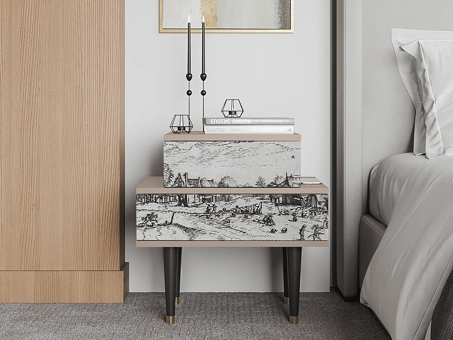 Comodino - 58х58х41 cm - NS1 - Country Village, Latte