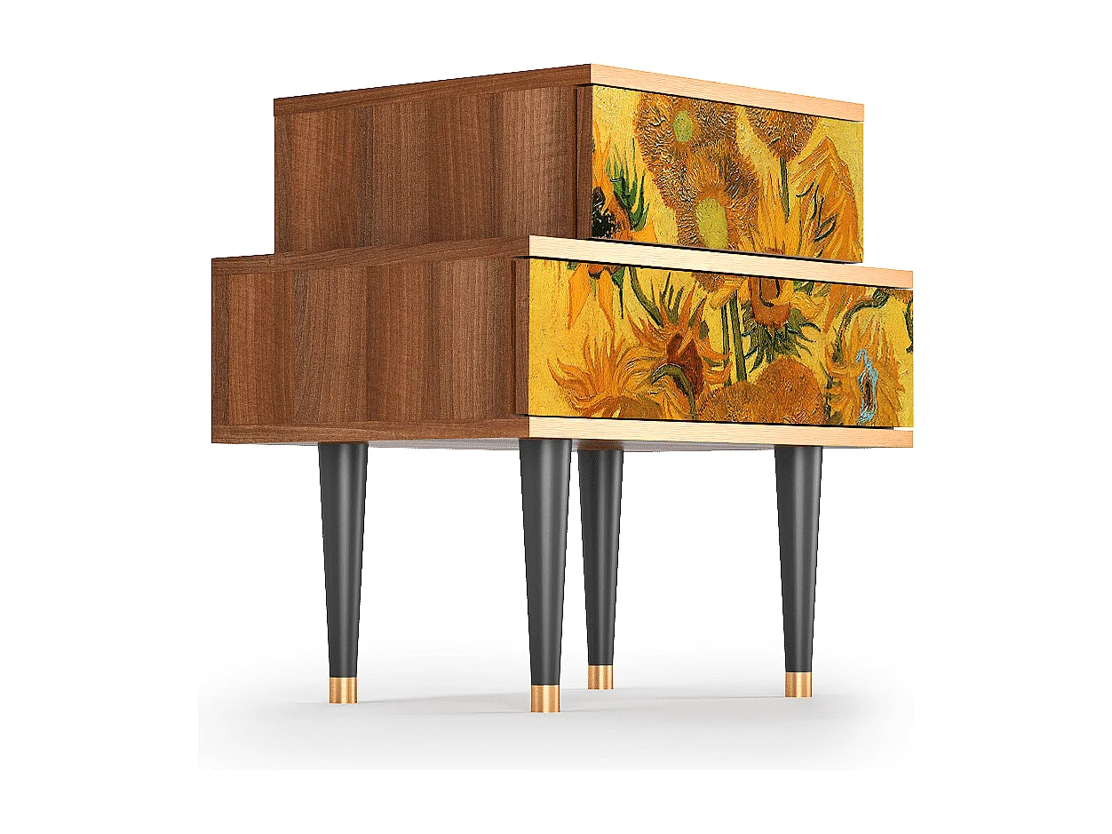 Criado-mudo - 58х58х41 cm - NS1 - Sunflowers, Nogueira