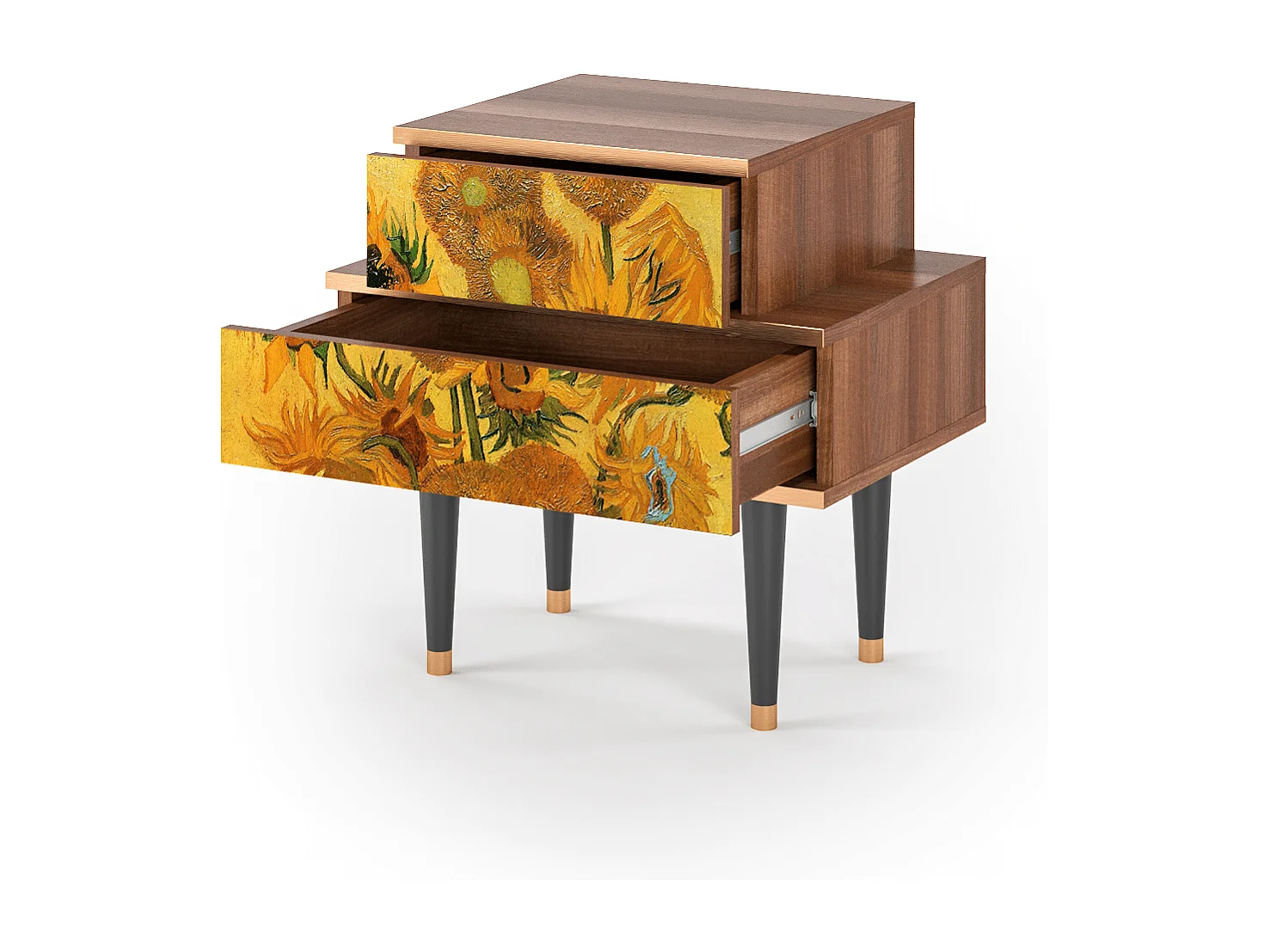 Criado-mudo - 58х58х41 cm - NS1 - Sunflowers, Nogueira