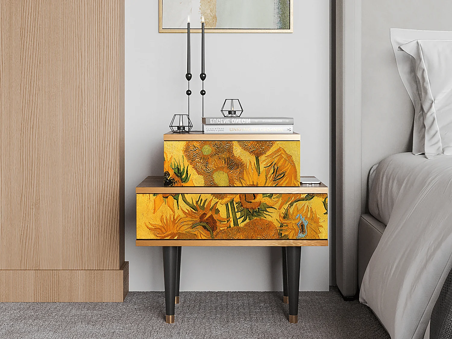 Stolik nocny - 58х58х41 cm - NS1 - Sunflowers, Orzech