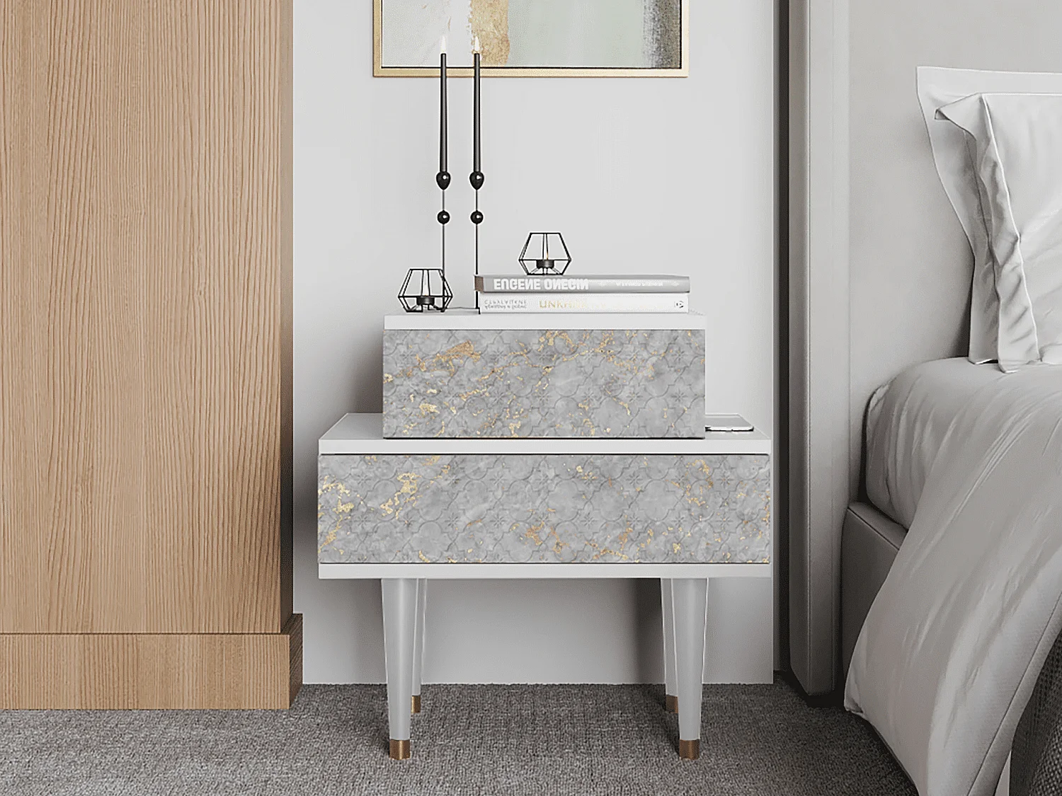 Stolik nocny - 58х58х41 cm - NS1 - Mariana Trench, Biały