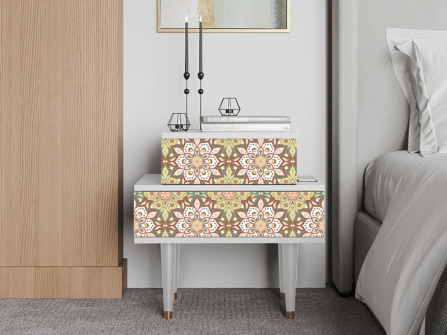 Table de nuit - 58х58х41 cm - NS1 - Chinese Tea, Blanc