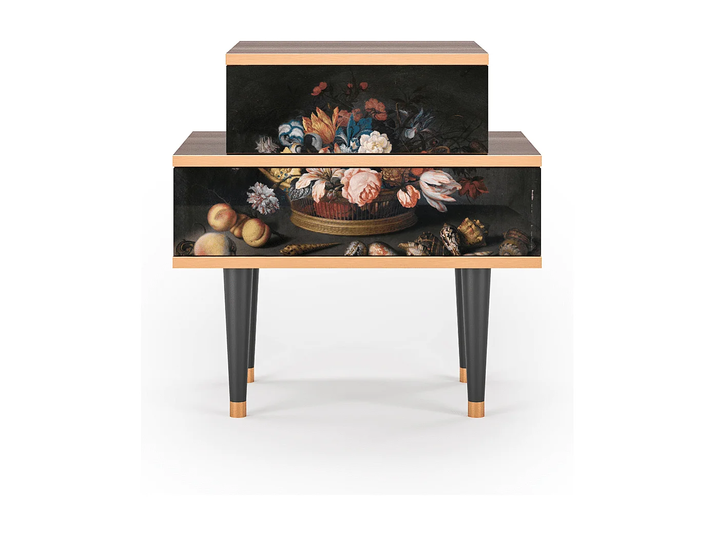 Stolik nocny - 58х58х41 cm - NS1 - Still Life with Flowers, Orzech