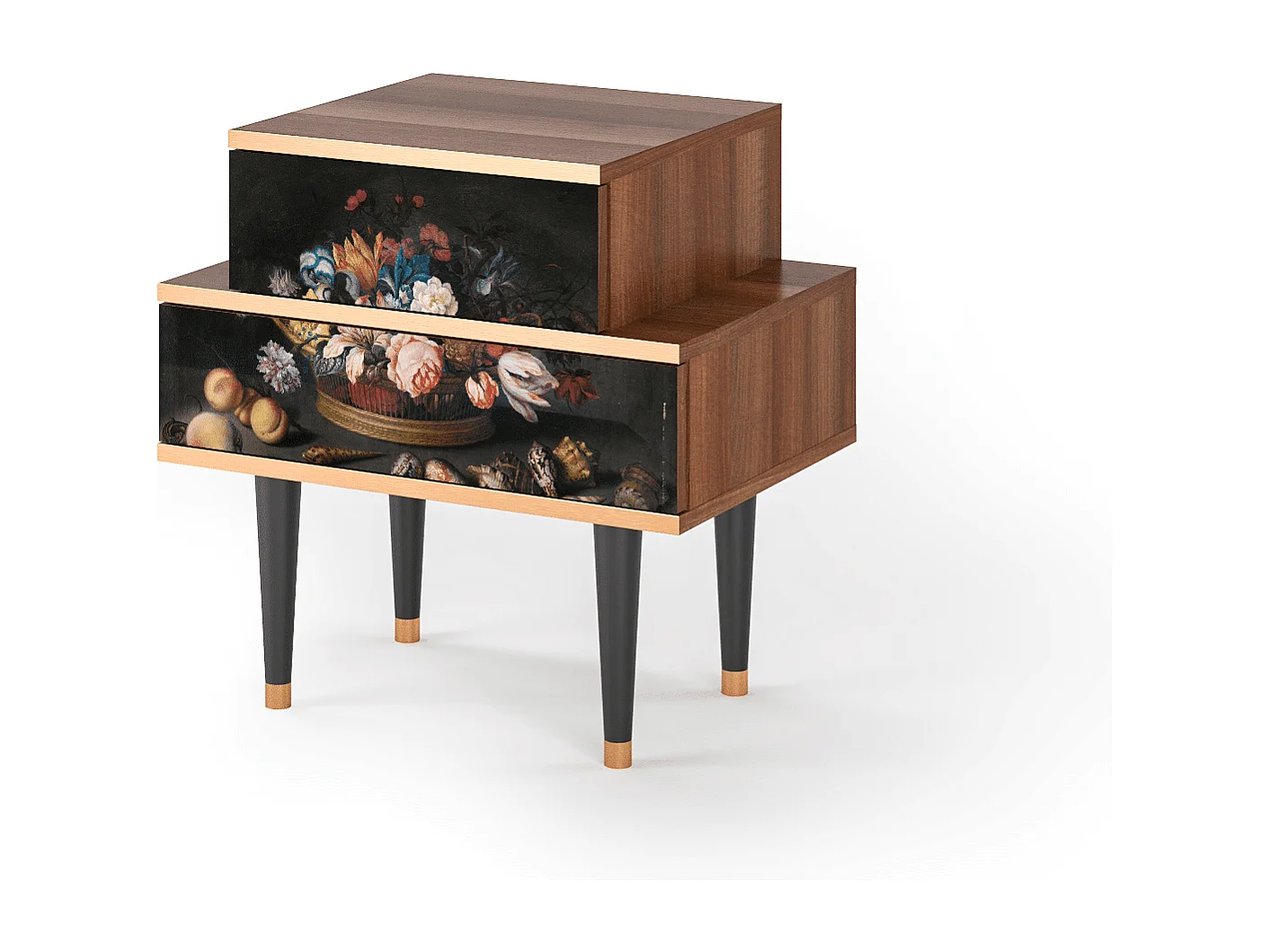 Table de nuit - 58х58х41 cm - NS1 - Still Life with Flowers, Noyer