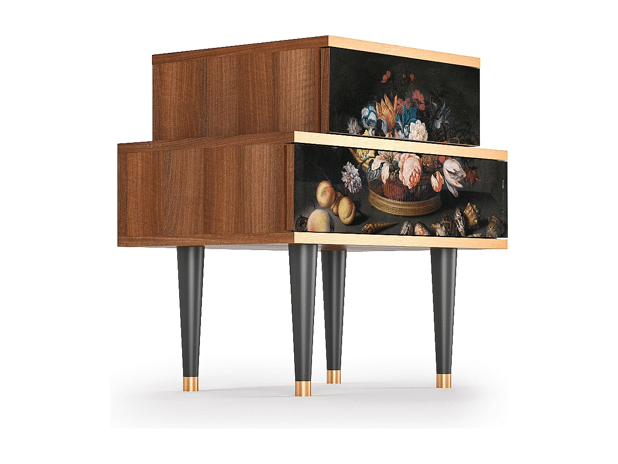 Table de nuit - 58х58х41 cm - NS1 - Still Life with Flowers, Noyer