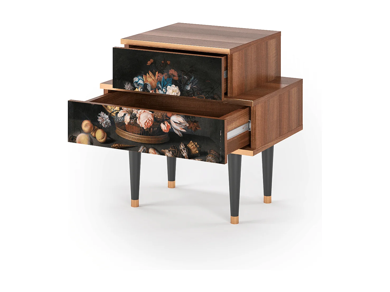 Table de nuit - 58х58х41 cm - NS1 - Still Life with Flowers, Noyer