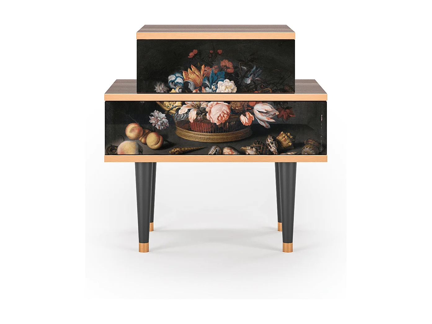 Stolik nocny - 58х58х41 cm - NS1 - Still Life with Flowers, Orzech