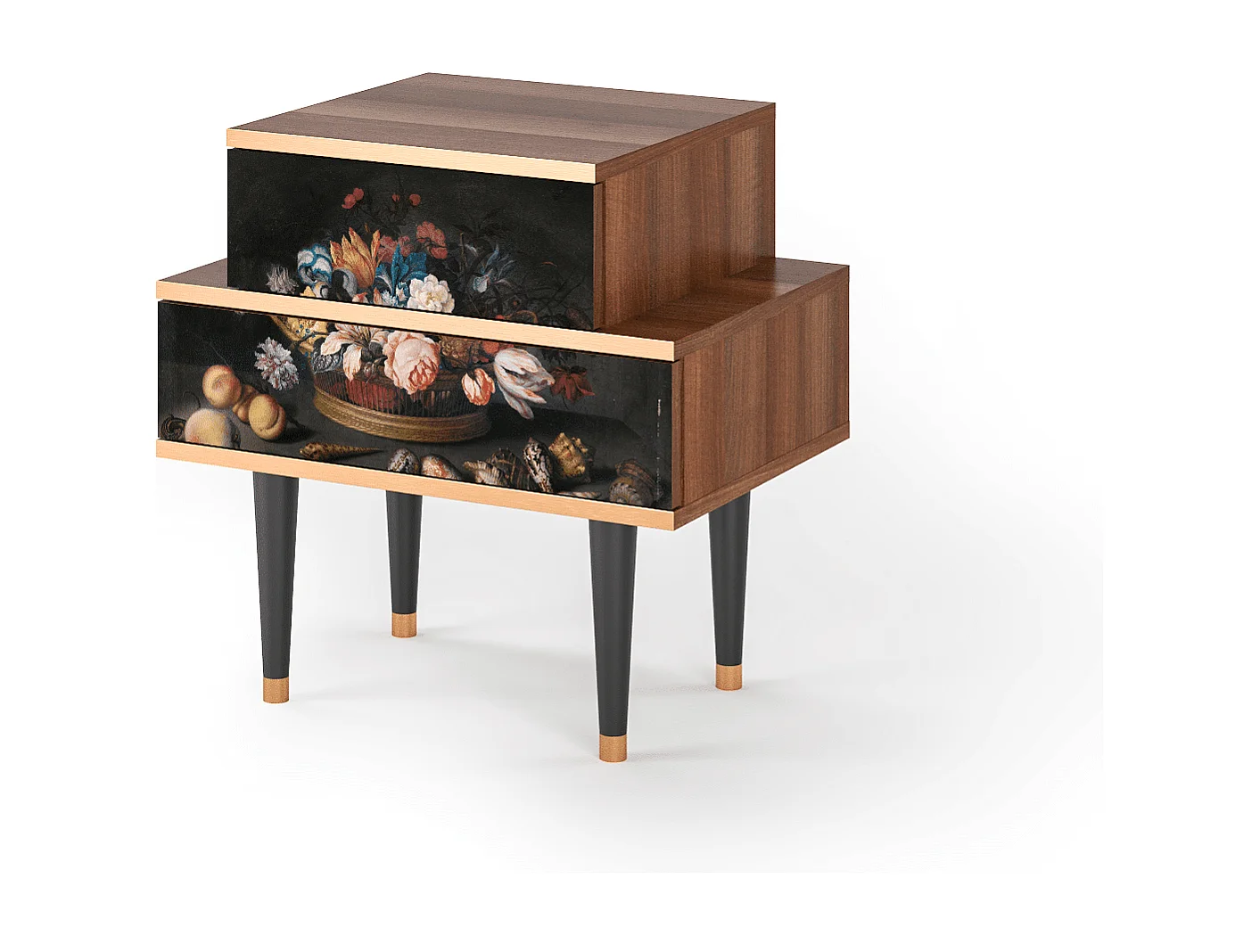 Stolik nocny - 58х58х41 cm - NS1 - Still Life with Flowers, Orzech