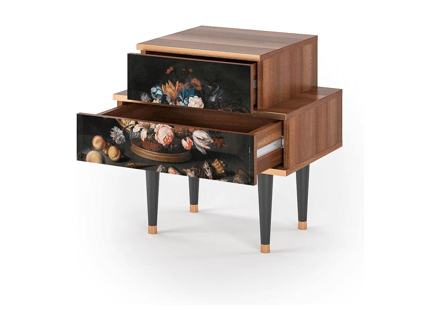 Stolik nocny - 58х58х41 cm - NS1 - Still Life with Flowers, Orzech