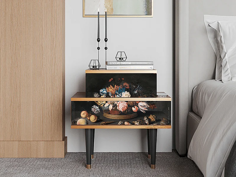 Table de nuit - 58х58х41 cm - NS1 - Still Life with Flowers, Noyer