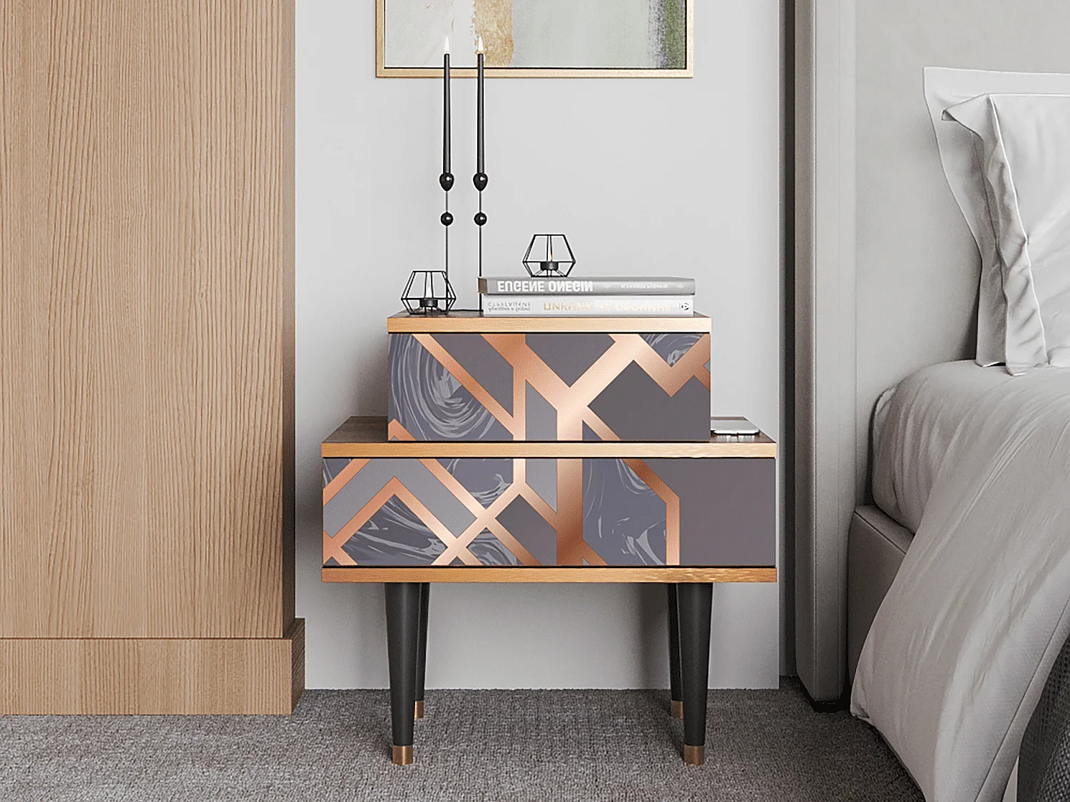 Table de nuit - 58х58х41 cm - NS1 - Taupe Anatomy, Noyer