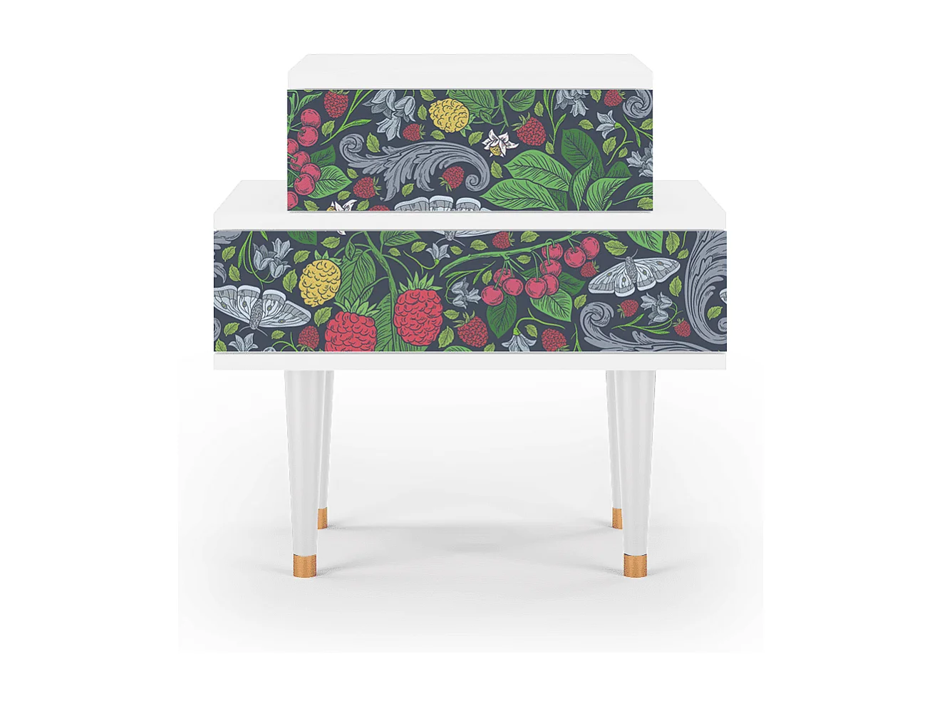 Stolik nocny - 58х58х41 cm - NS1 - Summer Berries, Biały