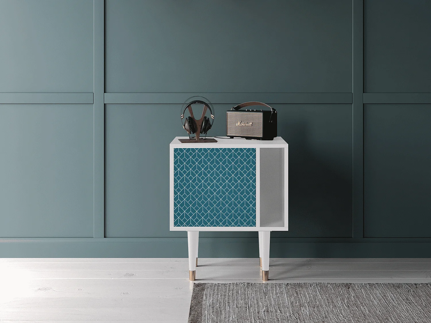 Table de nuit - 57х69х48 cm - S2 - Turquoise Geometry, Blanc