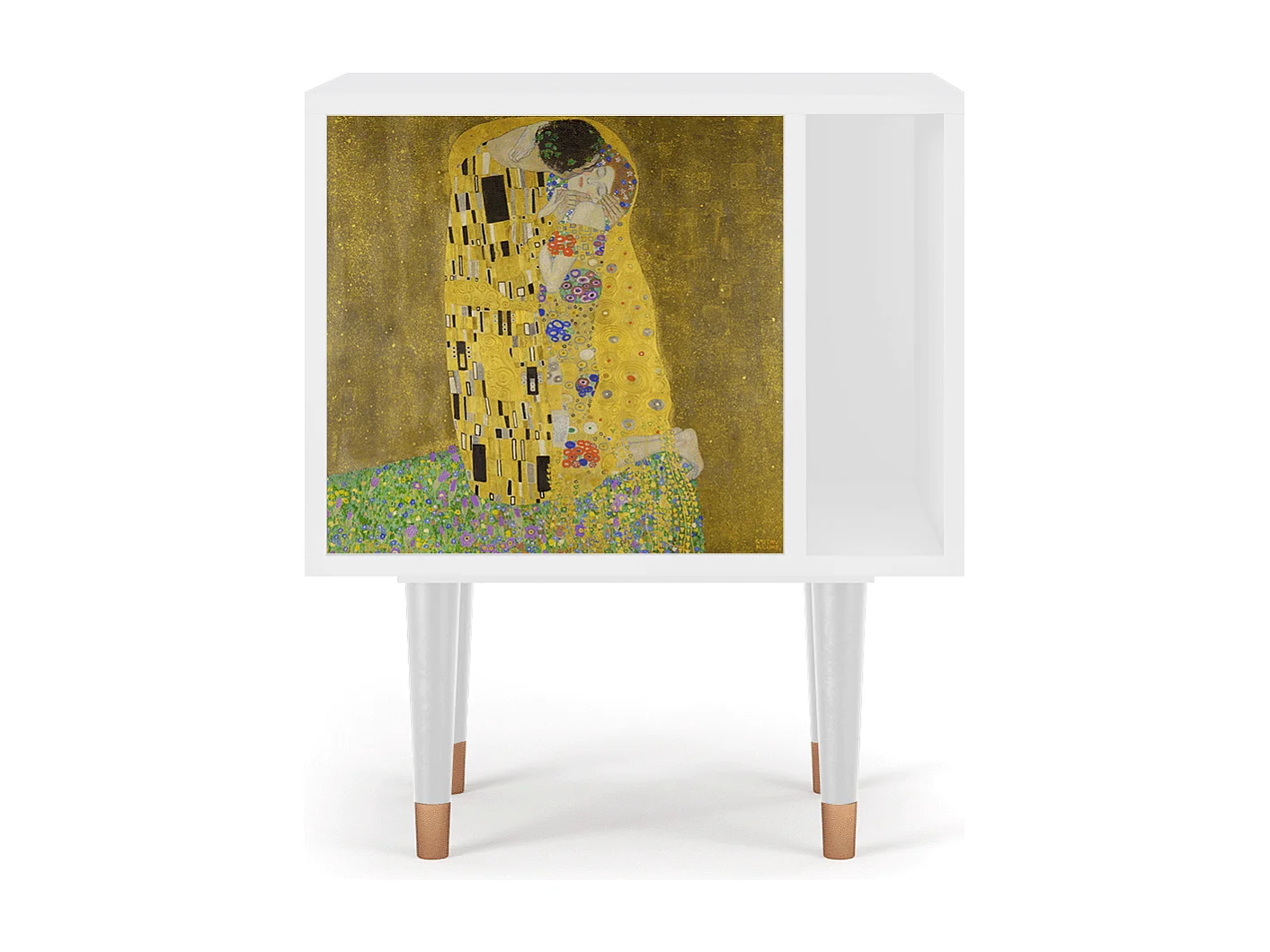 Stolik nocny - 57х69х48 cm - S2 - The Kiss by Klimt , Biały