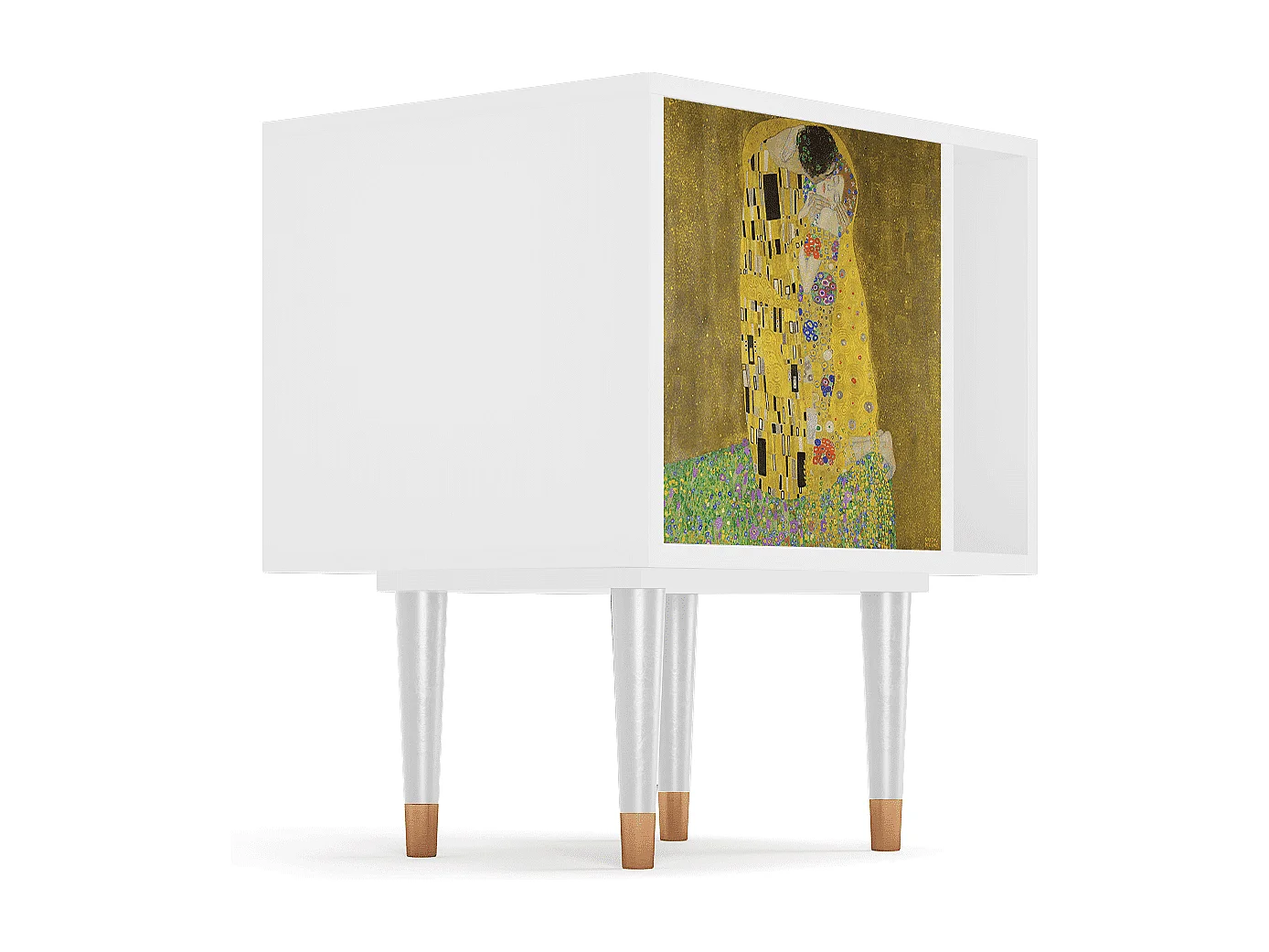 Stolik nocny - 57х69х48 cm - S2 - The Kiss by Klimt , Biały