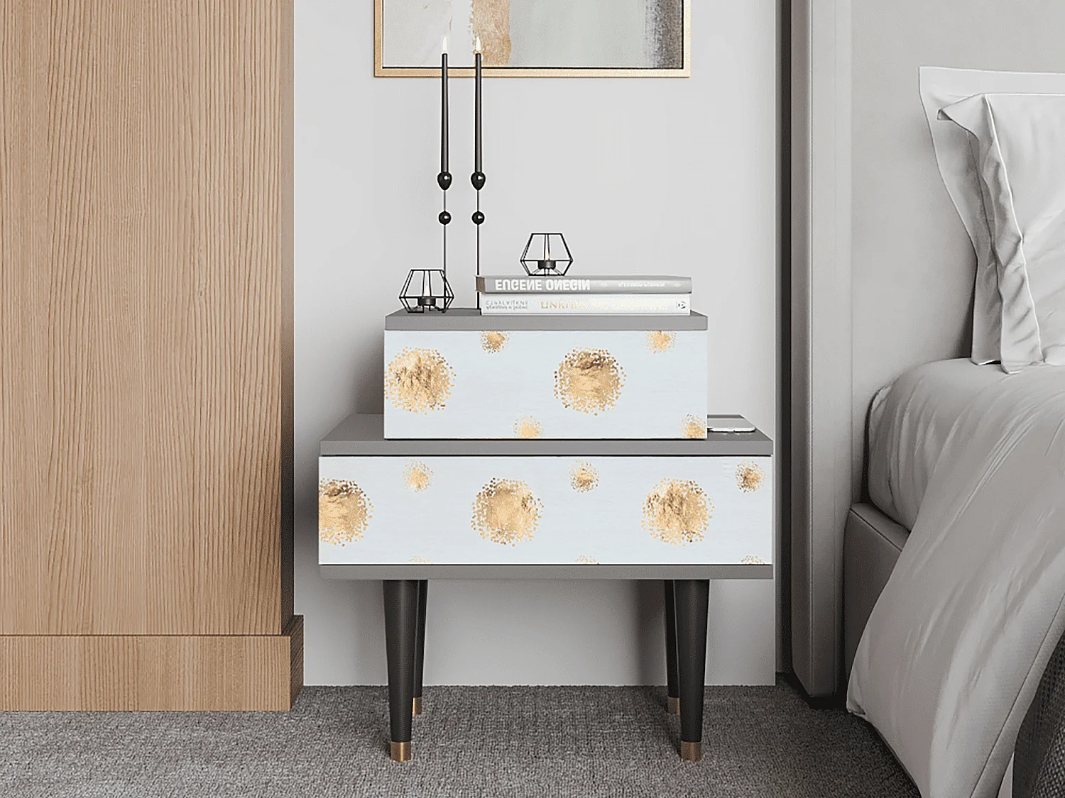 Stolik nocny - 58х58х41 cm - NS1 - Sky Latte, Szary