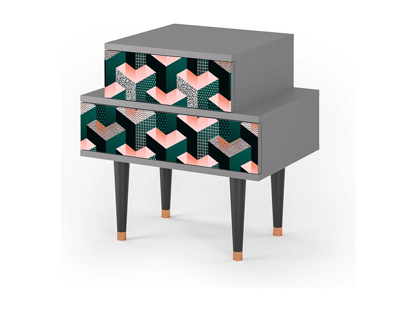 Stolik nocny - 58х58х41 cm - NS1 - Geometric Madness, Szary