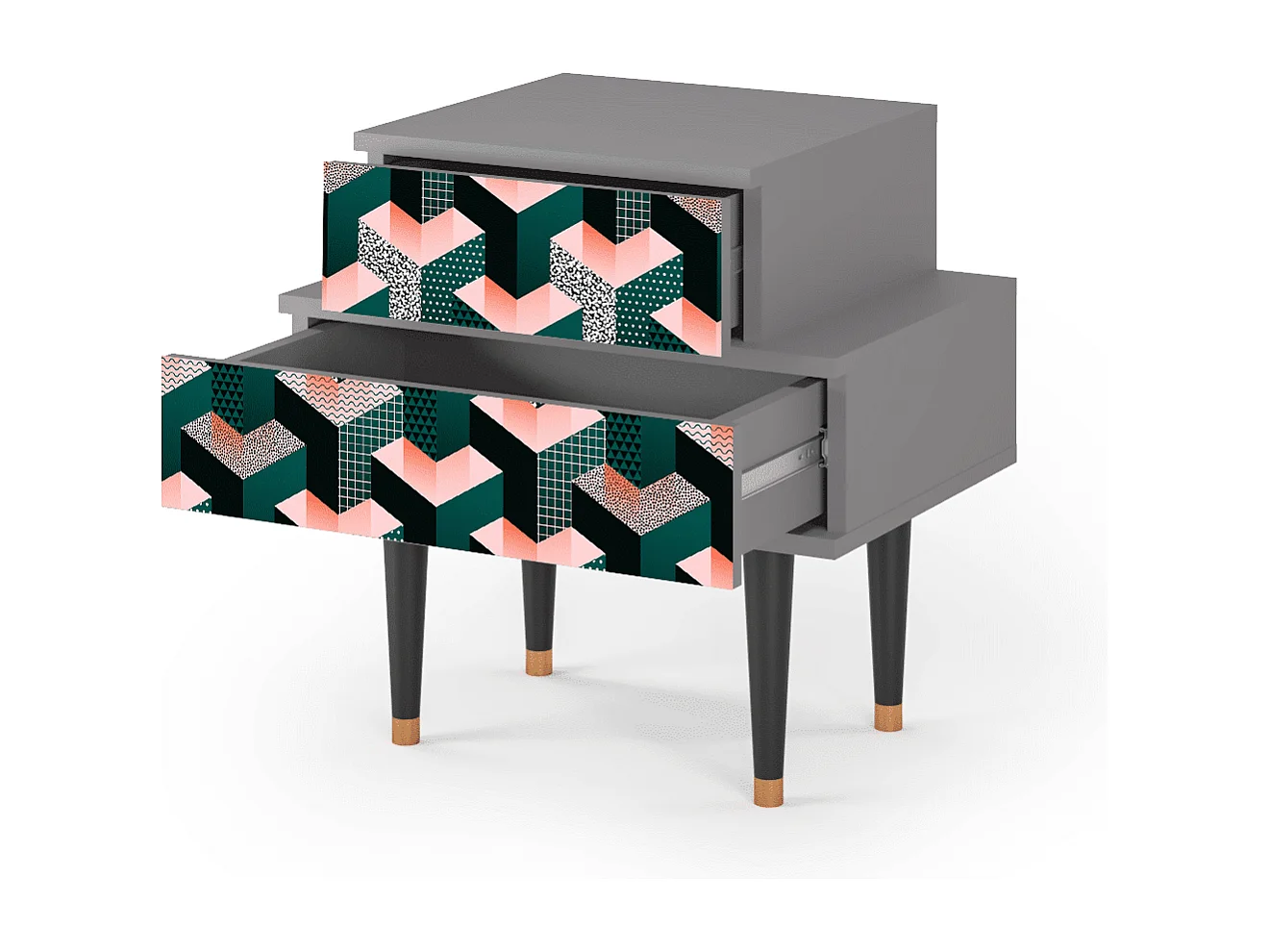 Stolik nocny - 58х58х41 cm - NS1 - Geometric Madness, Szary