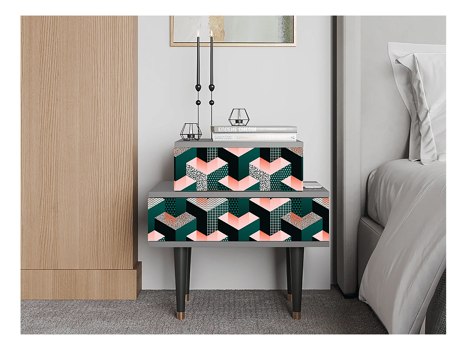 Table de nuit - 58х58х41 cm - NS1 - Geometric Madness, Gris