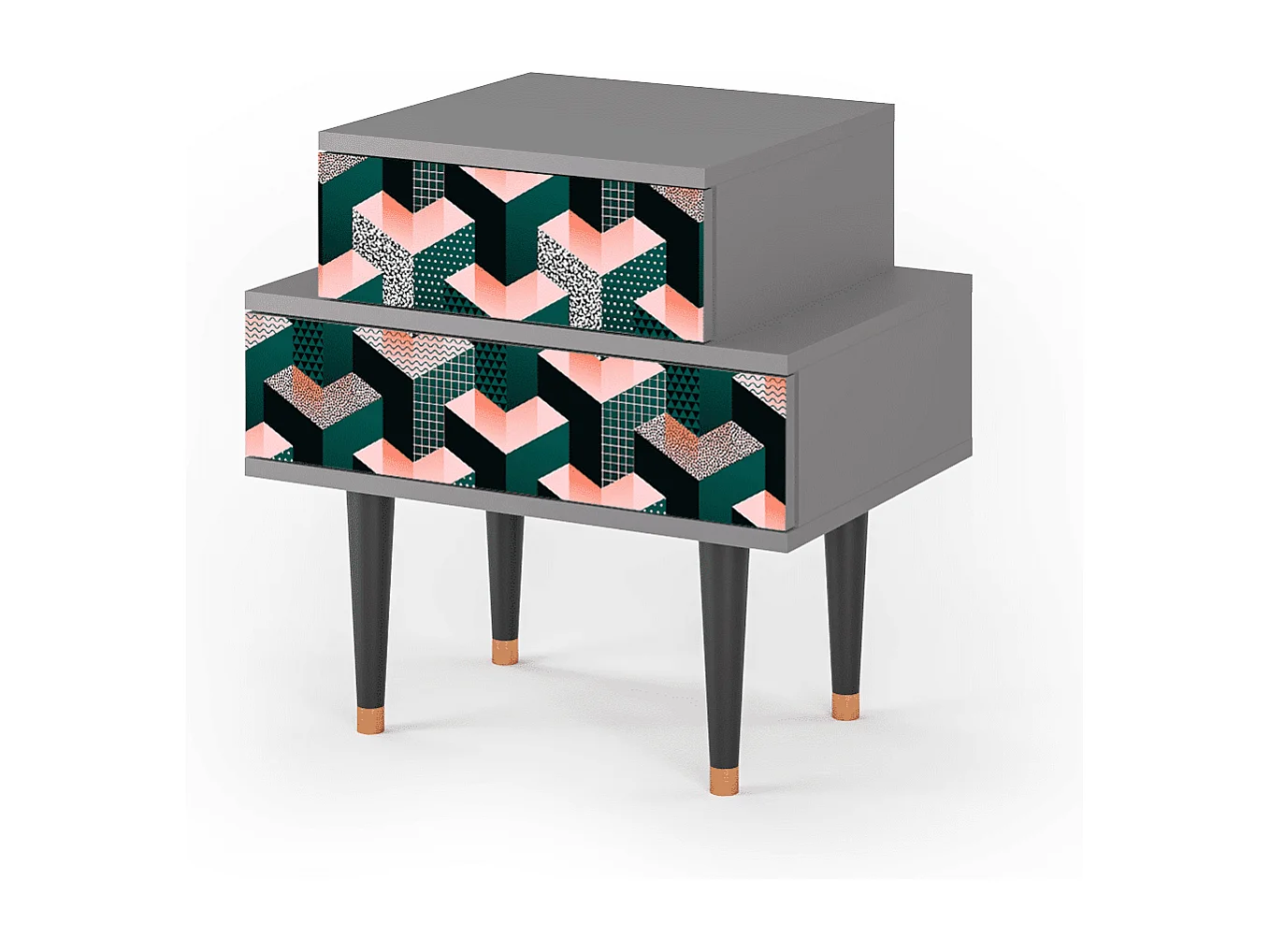 Stolik nocny - 58х58х41 cm - NS1 - Geometric Madness, Szary