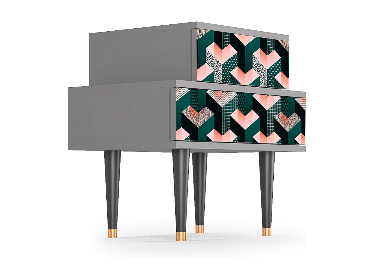 Stolik nocny - 58х58х41 cm - NS1 - Geometric Madness, Szary