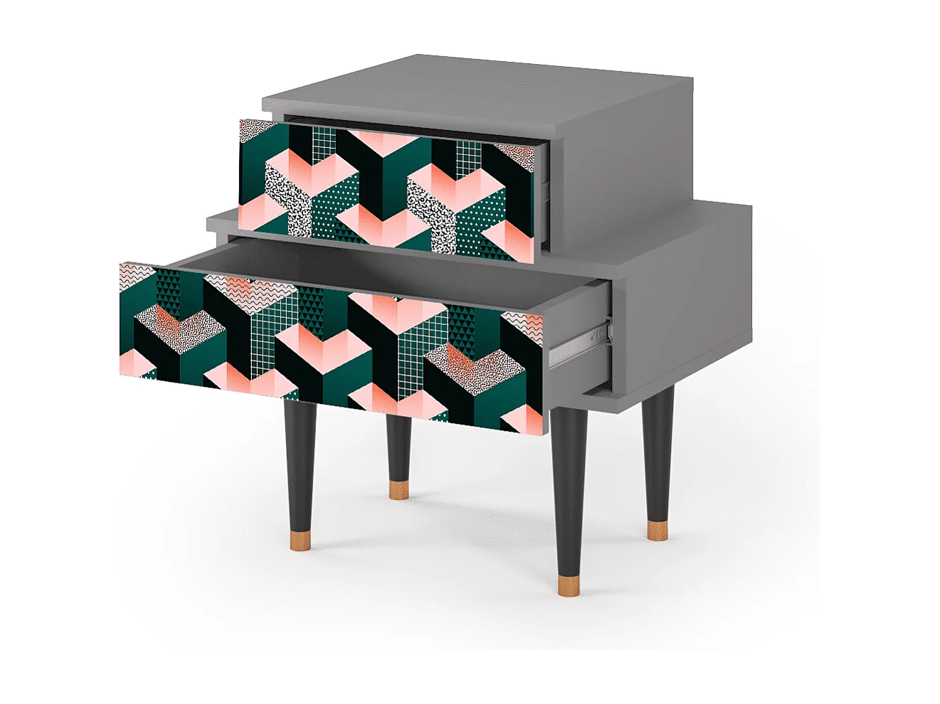 Stolik nocny - 58х58х41 cm - NS1 - Geometric Madness, Szary