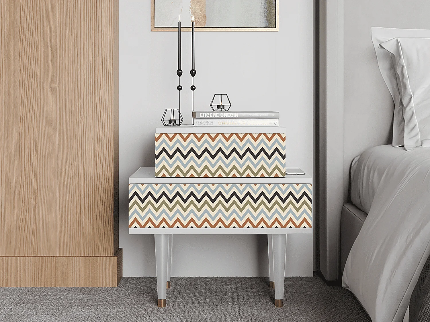 Stolik nocny - 58х58х41 cm - NS1 - Bright Ripple, Biały