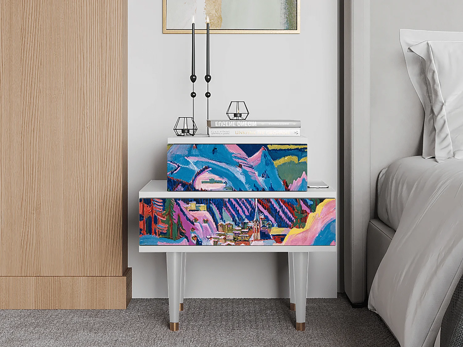 Table de nuit - 58х58х41 cm - NS1 - Davos Winter, Blanc