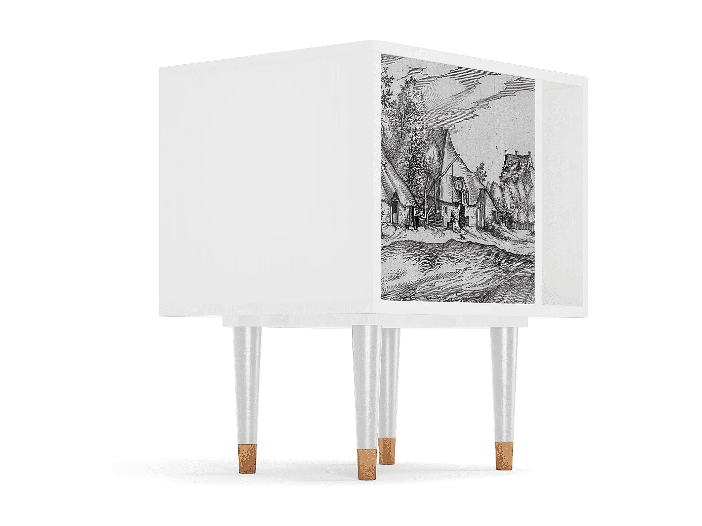 Table de nuit - 57х69х48 cm - S2 - Farms in a Village, Blanc