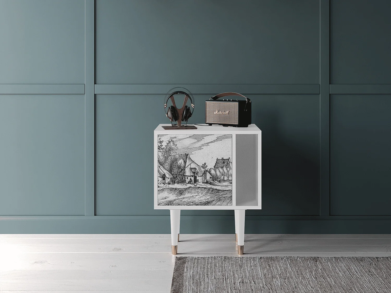 Stolik nocny - 57х69х48 cm - S2 - Farms in a Village, Biały