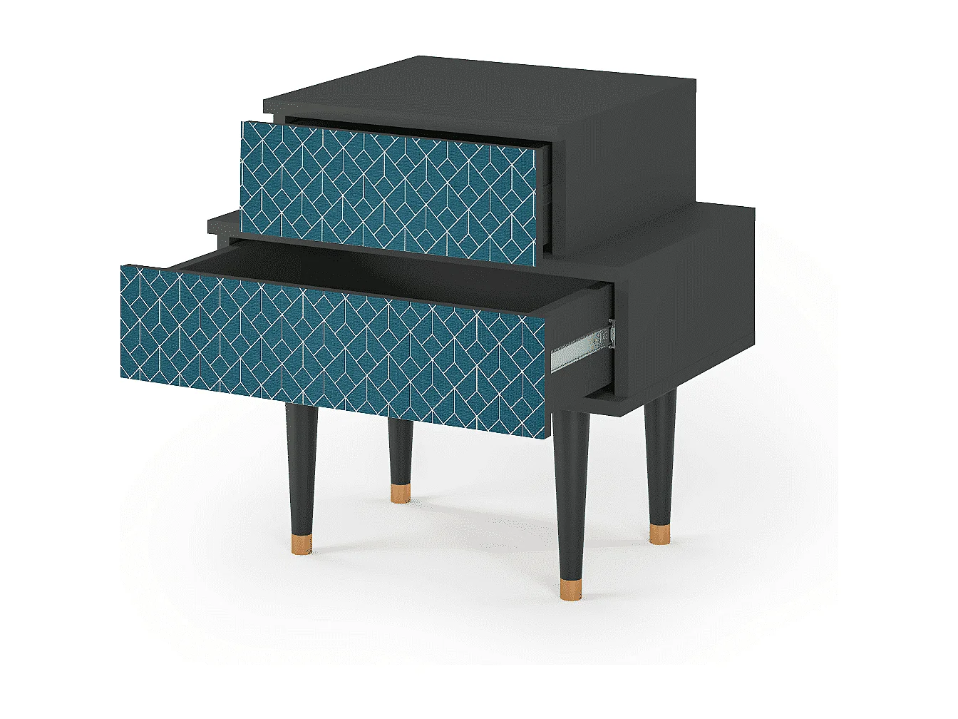 Stolik nocny - 58х58х41 cm - NS1 - Turquoise Geometry, Antracyt