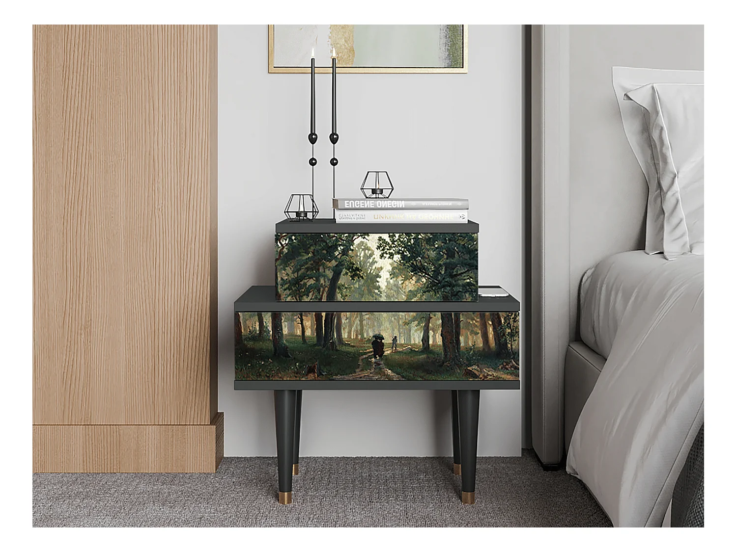 Table de nuit - 58х58х41 cm - NS1 -  Rain in the Oak Forest, Anthracite