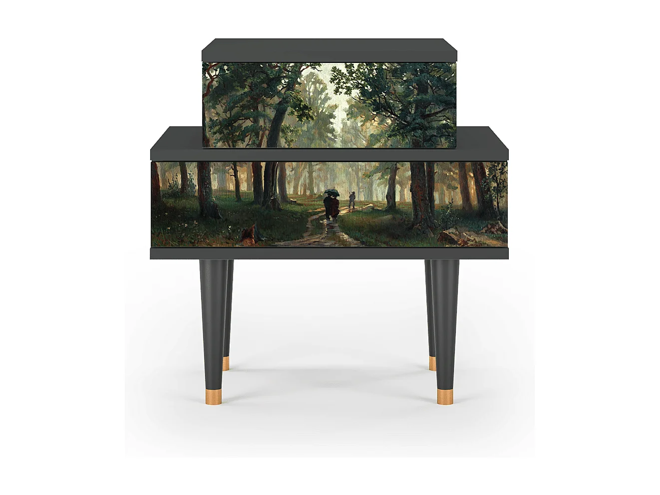 Stolik nocny - 58х58х41 cm - NS1 -  Rain in the Oak Forest, Antracyt
