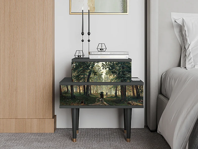 Stolik nocny - 58х58х41 cm - NS1 -  Rain in the Oak Forest, Antracyt