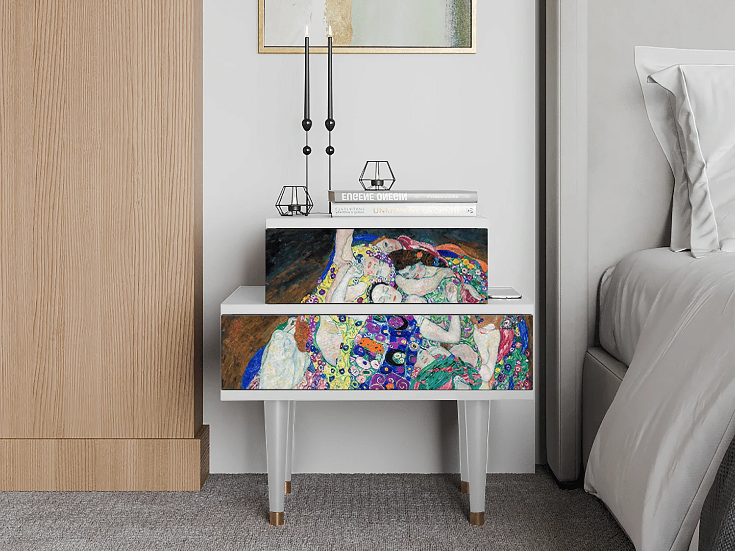 Table de nuit - 58х58х41 cm - NS1 - The Maiden by Klimt, Blanc