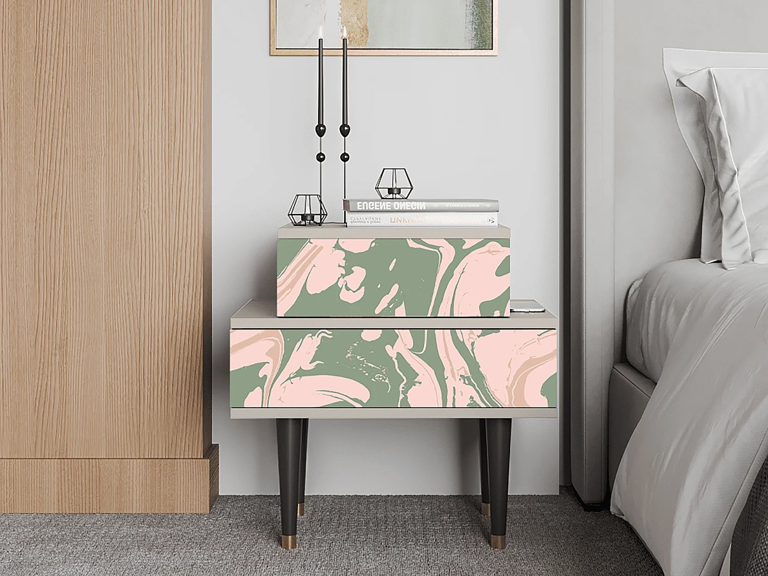 Stolik nocny - 58х58х41 cm - NS1 - Aquarelle, Piaskowy