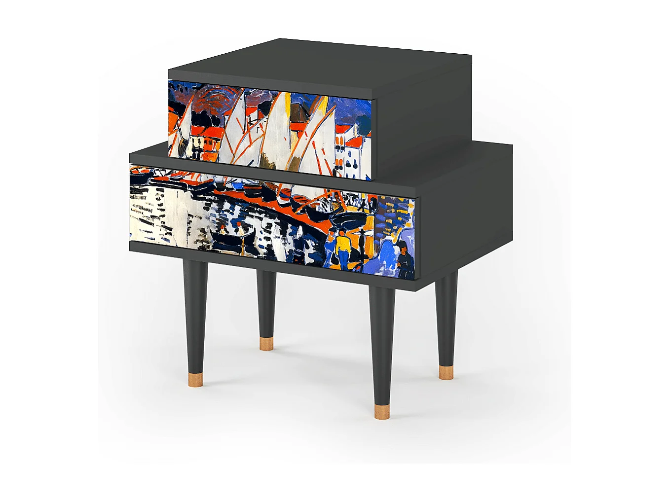 Stolik nocny - 58х58х41 cm - NS1 - Le Séchage des voiles , Antracyt