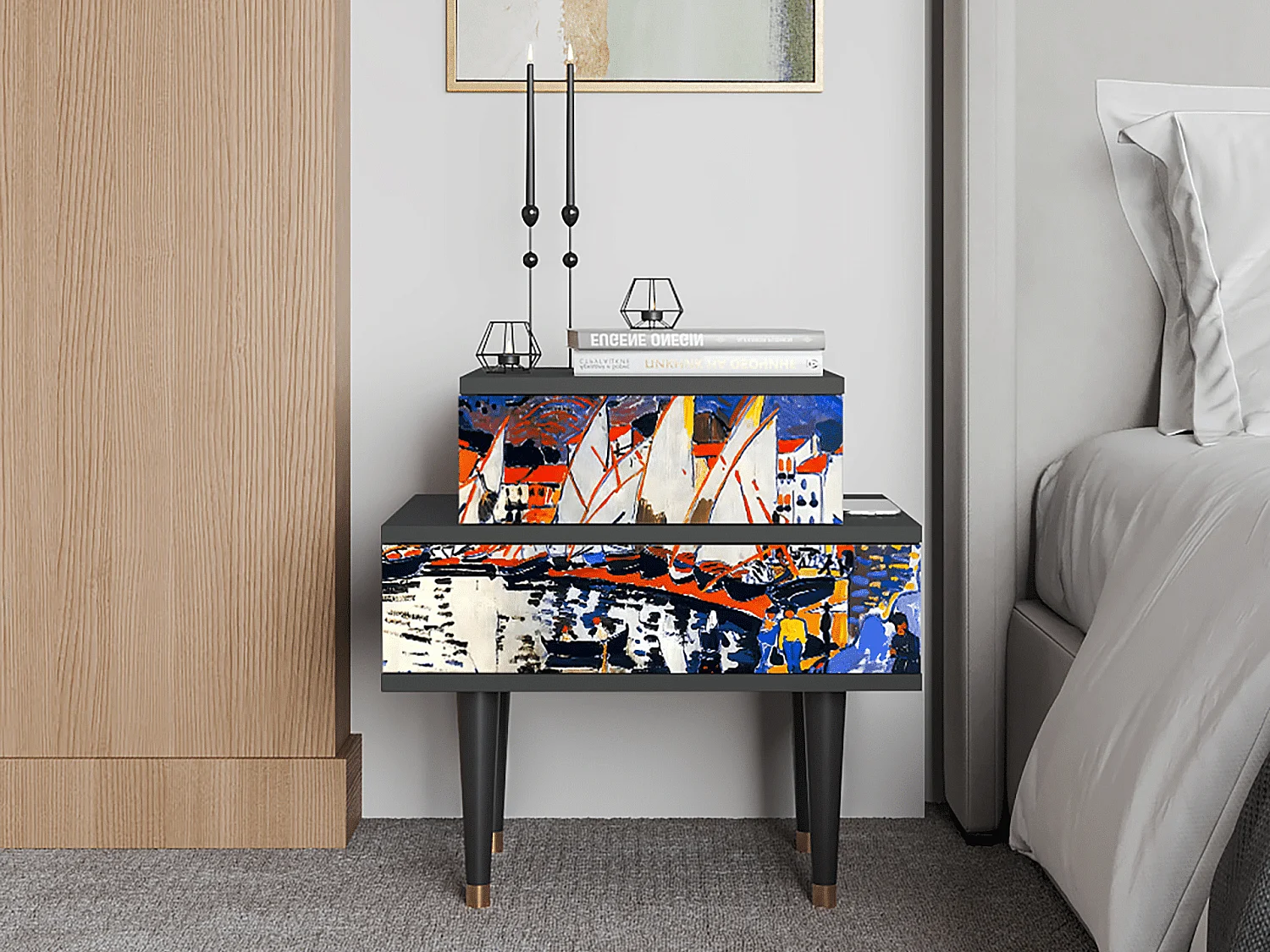 Table de nuit - 58х58х41 cm - NS1 - Le Séchage des voiles , Anthracite