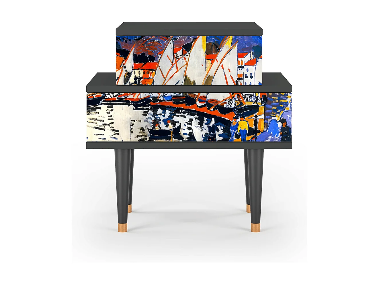 Table de nuit - 58х58х41 cm - NS1 - Le Séchage des voiles , Anthracite