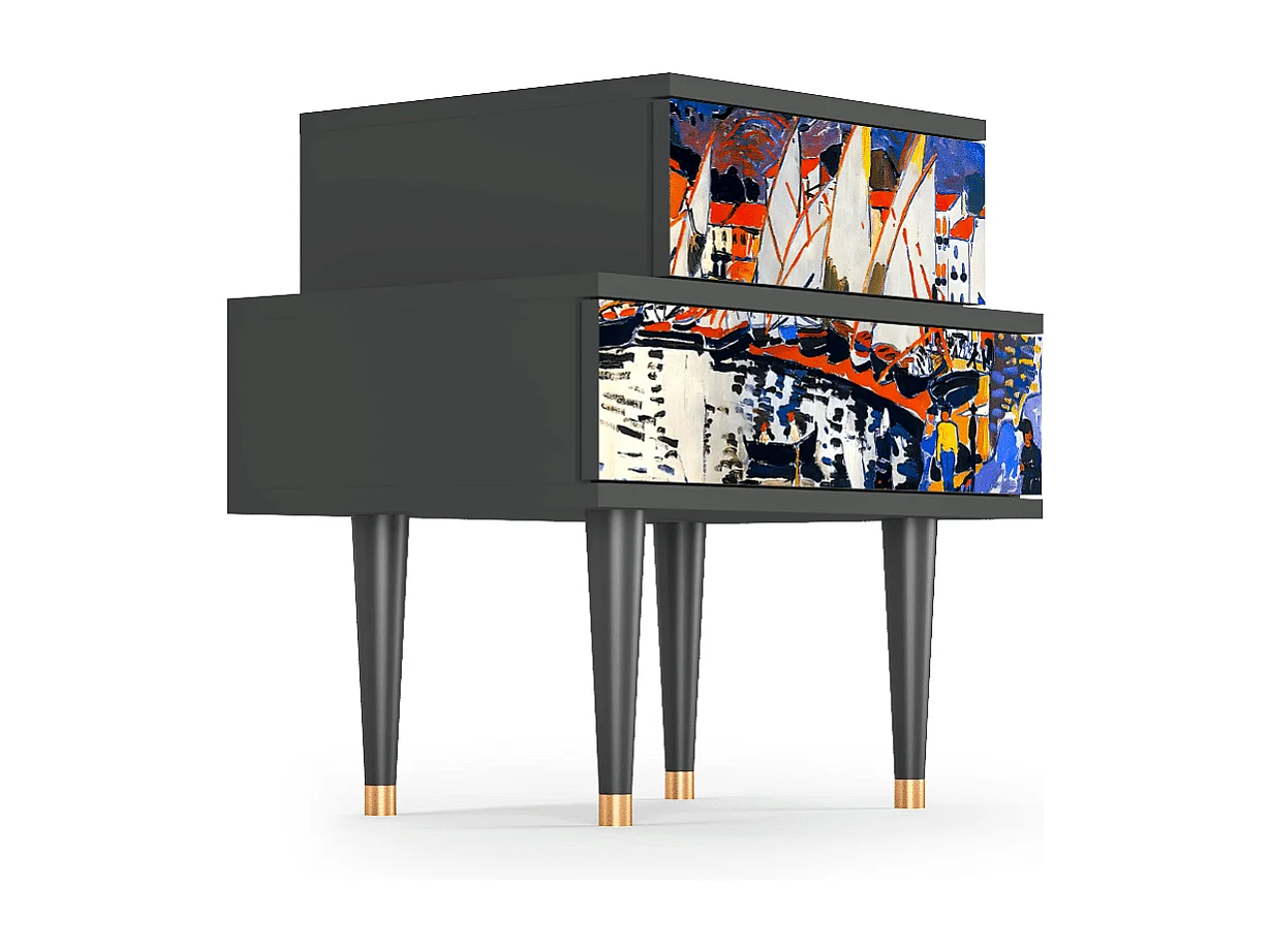 Table de nuit - 58х58х41 cm - NS1 - Le Séchage des voiles , Anthracite