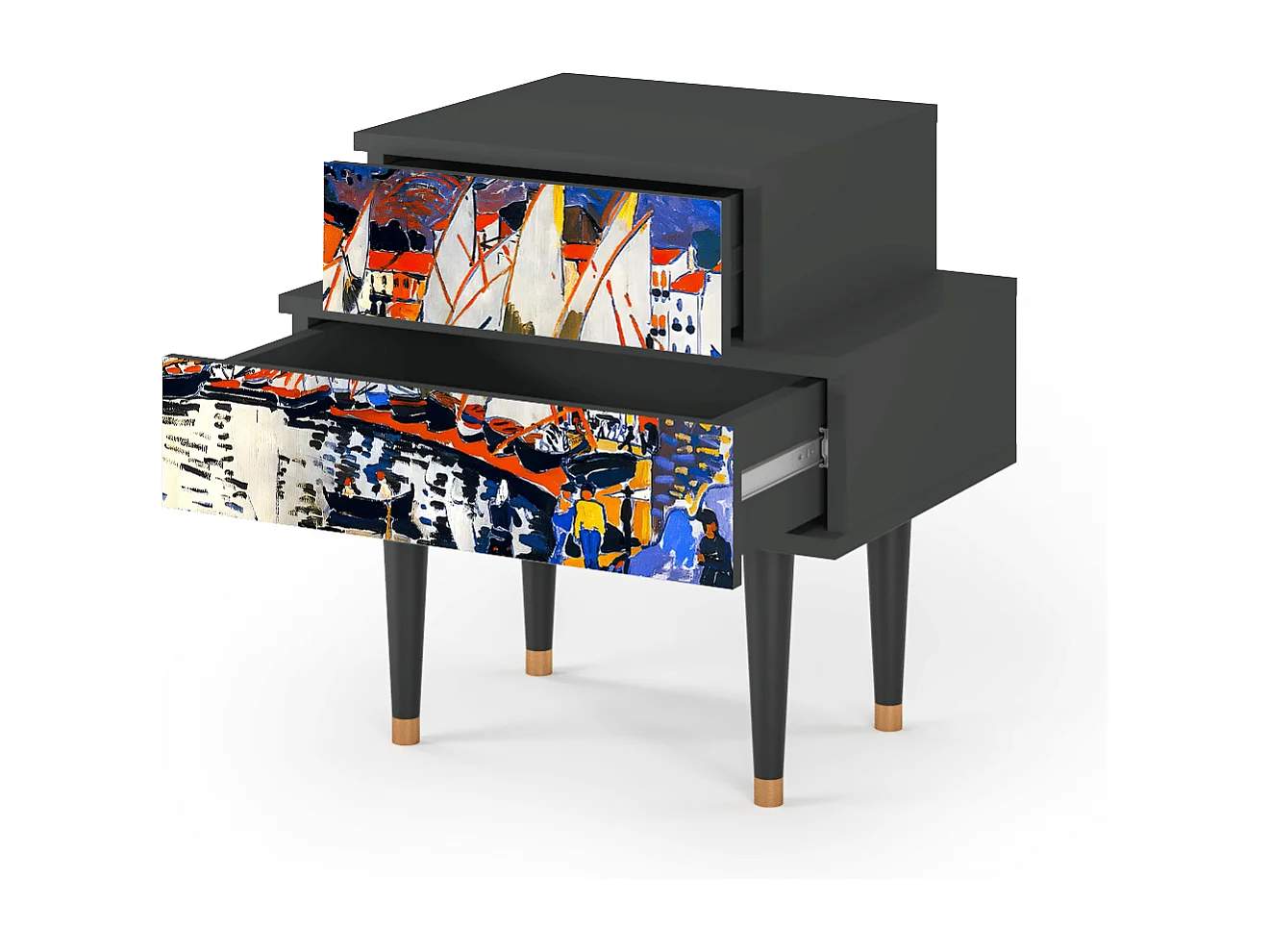 Table de nuit - 58х58х41 cm - NS1 - Le Séchage des voiles , Anthracite