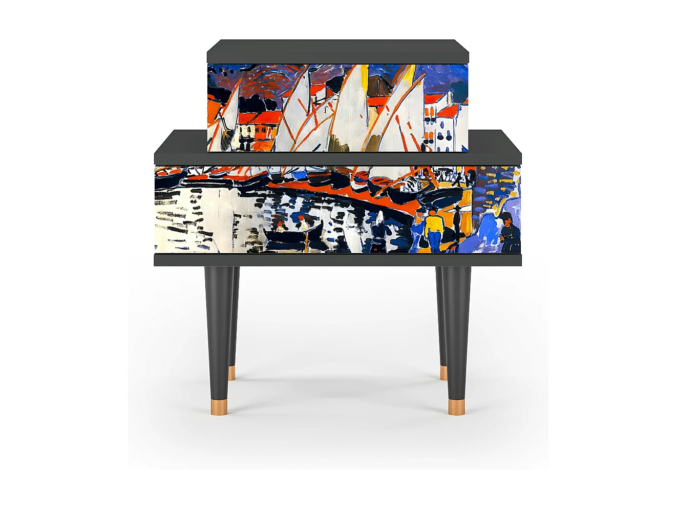 Stolik nocny - 58х58х41 cm - NS1 - Le Séchage des voiles , Antracyt