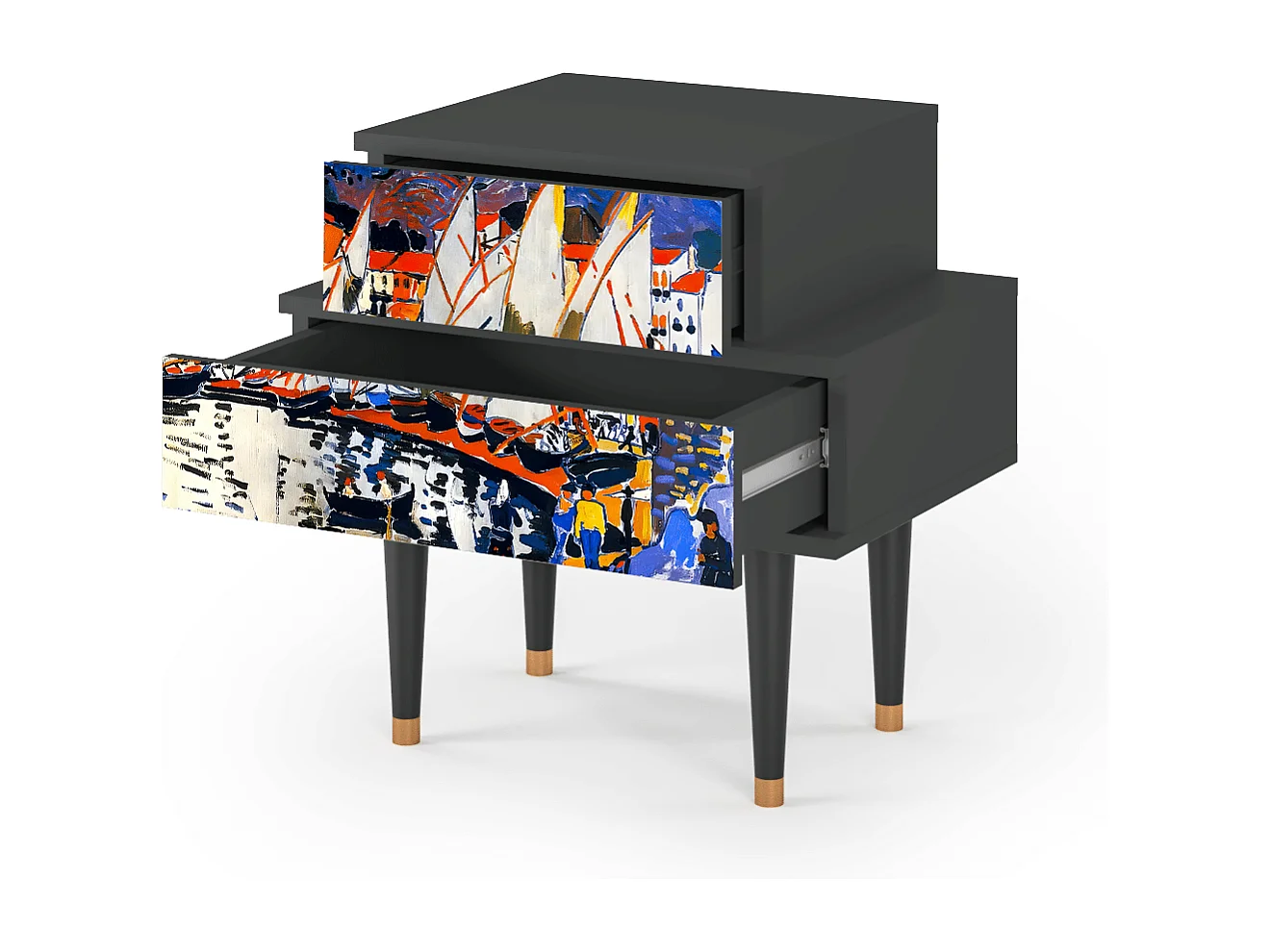 Stolik nocny - 58х58х41 cm - NS1 - Le Séchage des voiles , Antracyt