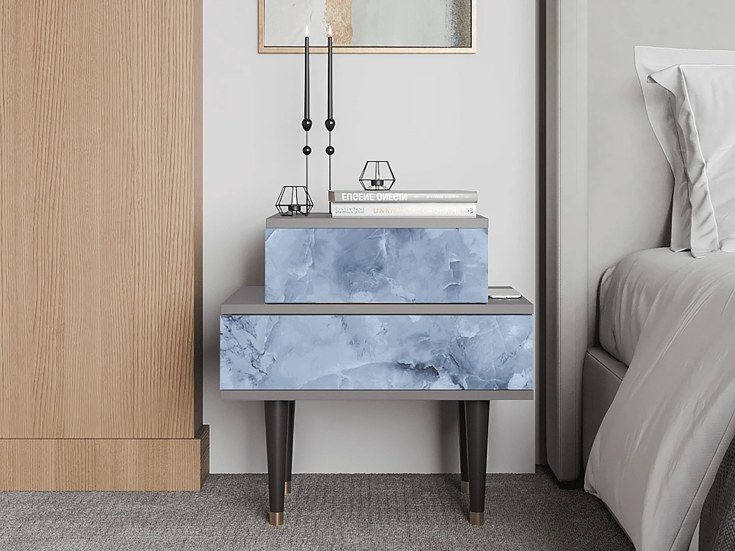 Table de nuit - 58х58х41 cm - NS1 - Feather Ice, Gris