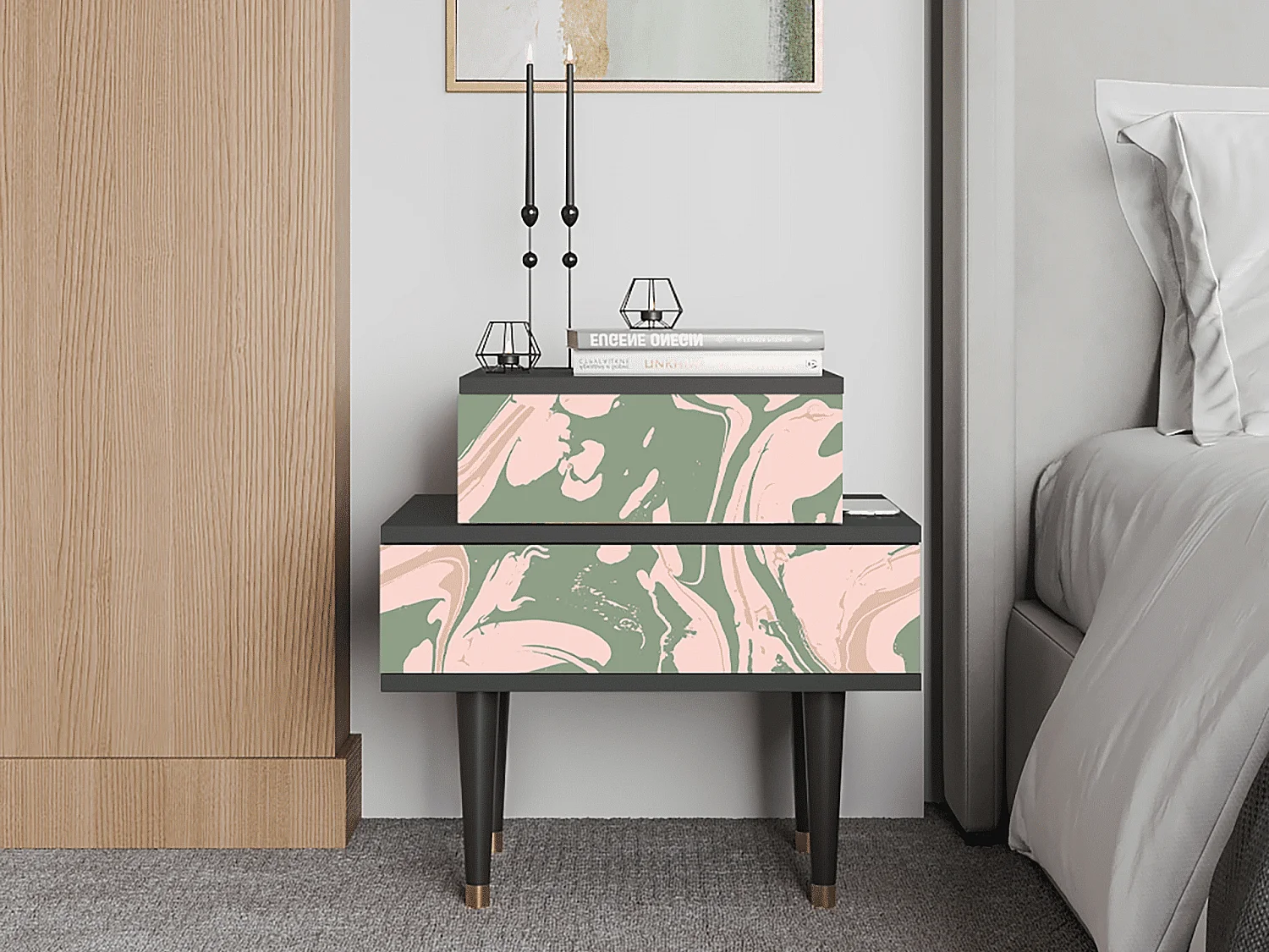 Table de nuit - 58х58х41 cm - NS1 - Aquarelle, Anthracite