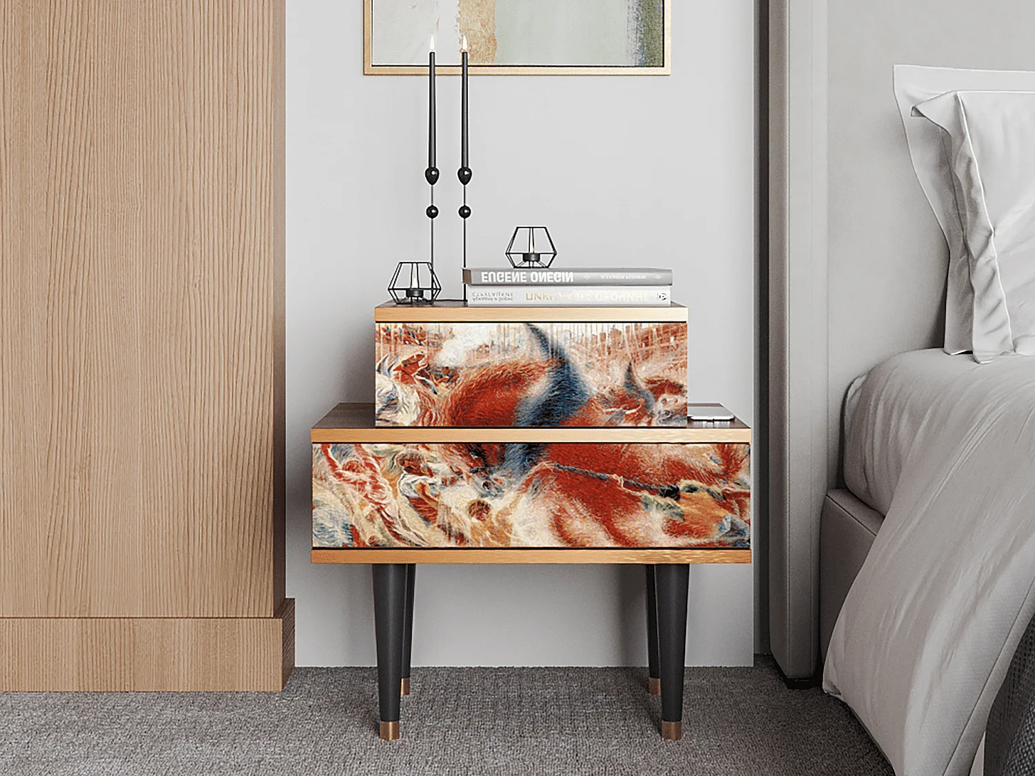 Nachttisch - 58х58х41 cm - NS1 - The City Rises, Walnuss